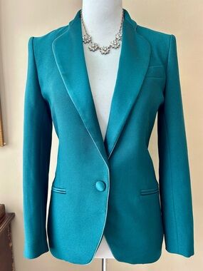 Hebe Studio Smoking Single-Breasted Blazer Emerald Green Satin Size 40 / US 2-4